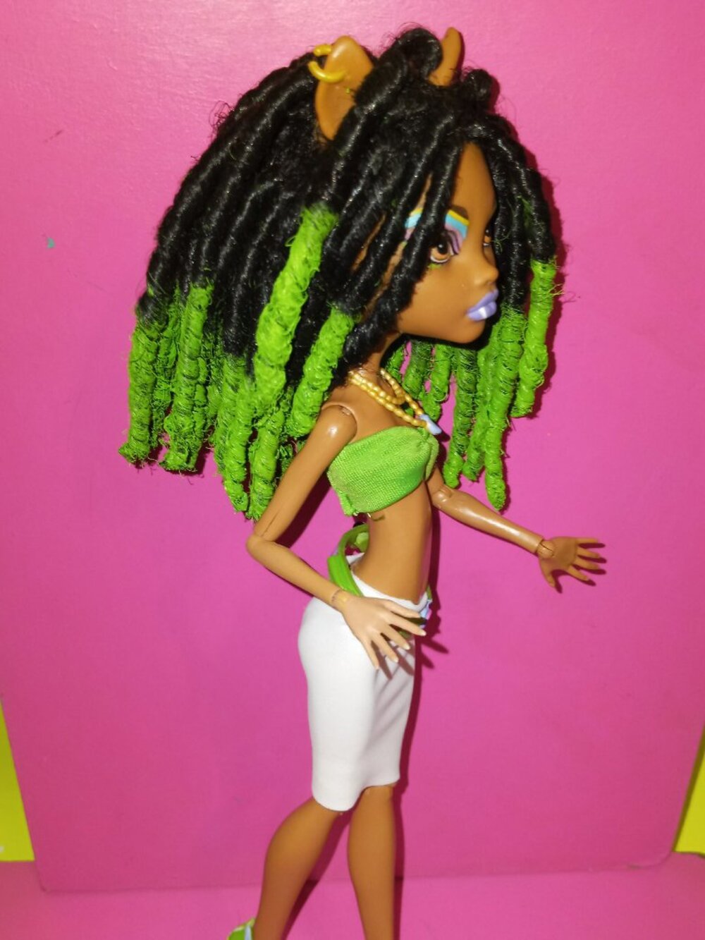 Custom Monster High Clawdee n Wolf doll With locs